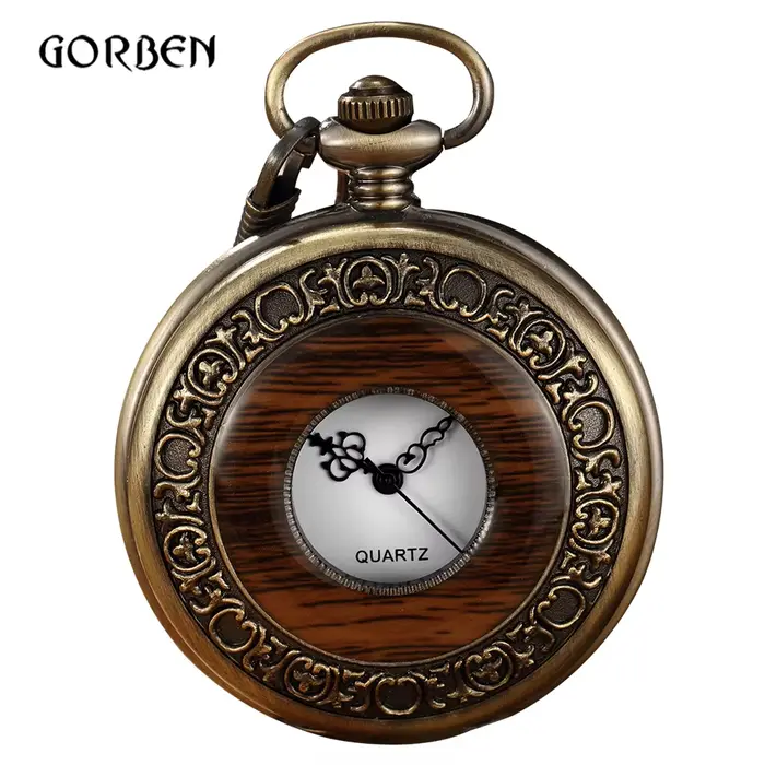 Montre de poche vintage en bois avec chaîne et pendentif Steampunk pour homme et femme occasions spéciales cadeau anniversaire fête des pères Noël