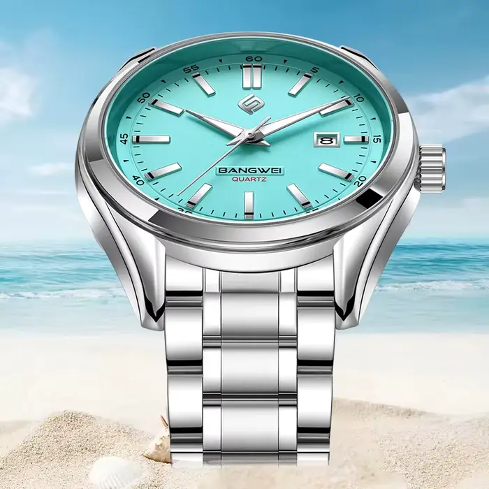 BANGWEI nouveau luxe hommes montre haut de gamme classique affaires en acier inoxydable double calendrier Quartz