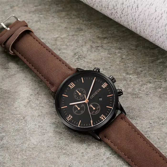 Hot 2025 décontracté hommes genève montres à Quartz calendrier bracelet en cuir Wirstwatch livraison directe horloge Relogio Masculino liquidation vente
