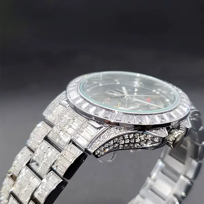Montre automatique de luxe en diamant avec fermoir pliant pour homme style Hip Hop occasions spéciales