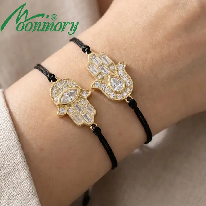 Bracelet en laiton plaqué or 18 carats avec main de Fatma et zircone cubique CZ pour femmes et hommes occasions spéciales anniversaires propositions