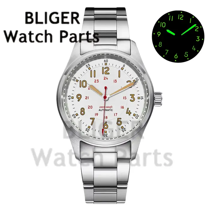 Montre vintage Blicher NH35A PT5000 avec mouvement automatique, verre saphir bombé, résistance à l'eau, idéale pour les pilotes et les amoureux du design classique