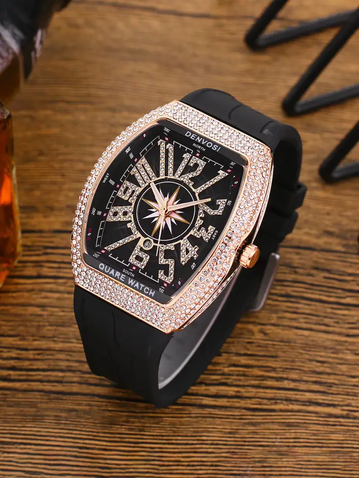 Montre DENVOSI Starry Sky Wine Barrel Quartz Bracelet en Silicone Luxe Hommes Occasions Spéciales