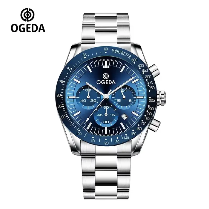 OGEDA 2024 nouvelle montre à Quartz pour hommes à la mode chronographe en alliage de verre minéral é