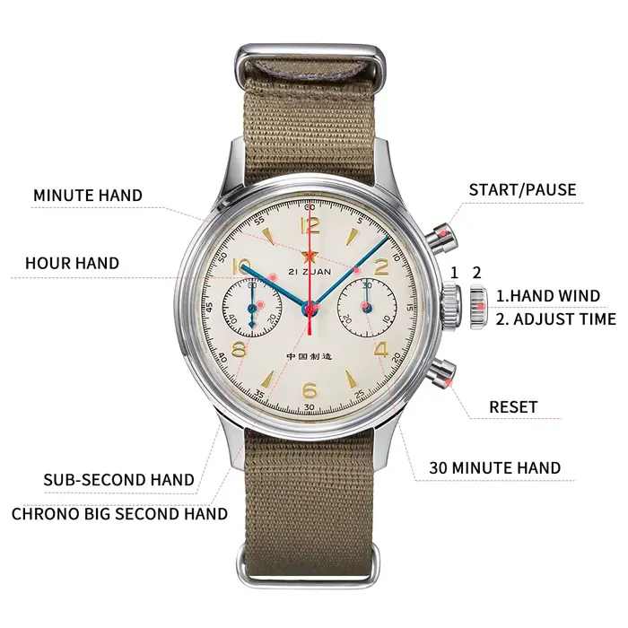 RED STAR 38mm hommes 1963 chronographe montre mécanique pilote avec mouvement mouette ST1901 Air For
