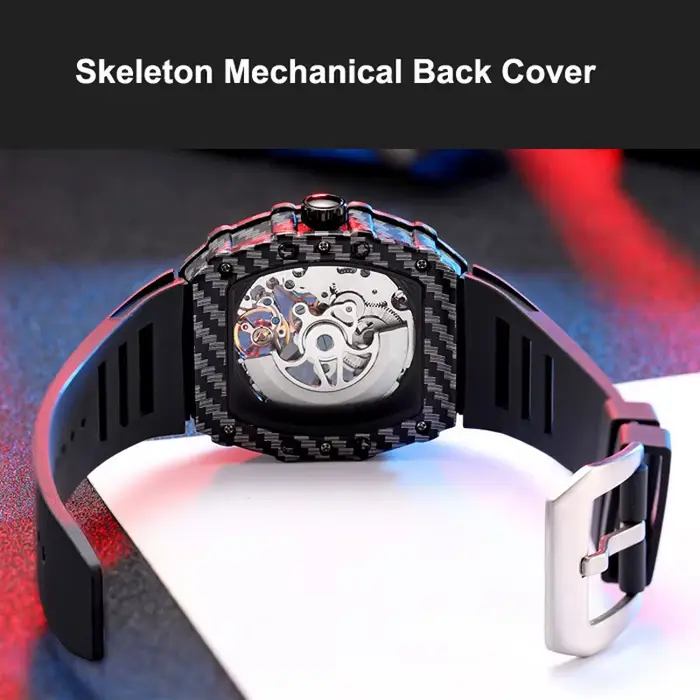 Montre mécanique dulunwe homme avec tourbillon squelette résistante à l'eau pour hommes luxe occassions spéciales quartz acier inoxydable silicone