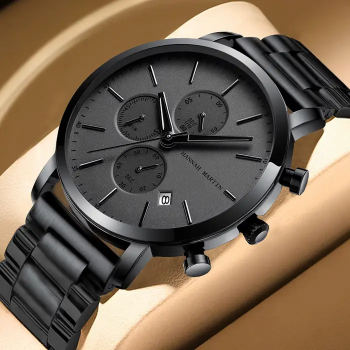Montre Quartz Pour Homme Luxe Hannah Martin Style Affaires Avec Chronographe et Calendrier Complet Occasions Spéciales