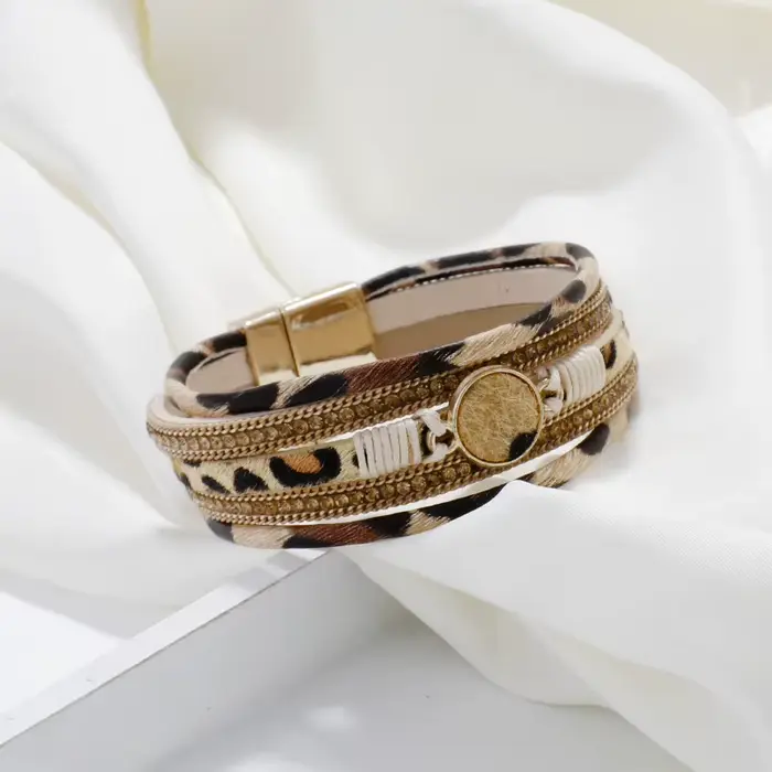 ALLYES – Bracelet bohème en cuir léopard pour femmes et hommes