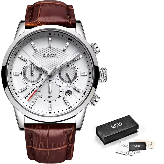 Montres hommes 2025 LIGE Top marque de luxe décontracté en cuir Quartz montre