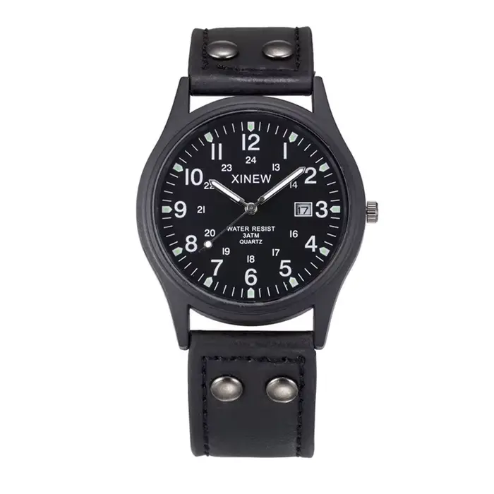 XINEW-Montre de marque à quartz pour homme, bracelet en cuir, sport militaire, date, Erkek Barato Sa