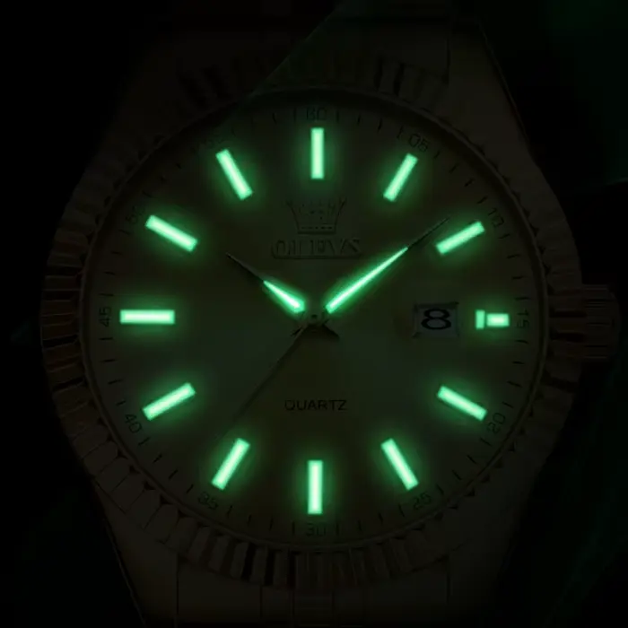 OLEVS marque de luxe montre à Quartz en or pour hommes en acier inoxydable étanche calendrier lumineux mode