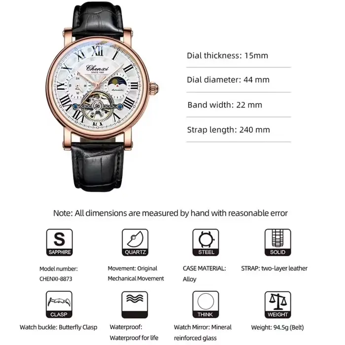 CHENghts-Montre de Luxe avec Bracelet en Cuir pour Homme