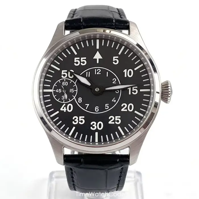 Montres de pilote rétro de 42 mm, montre-bracelet mécanique à remontage manuel pour hommes, noir, bl