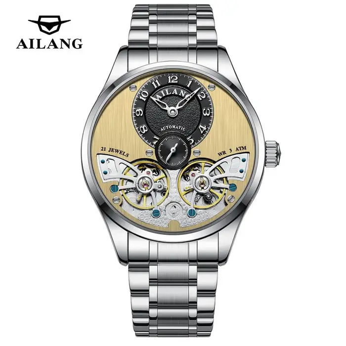 AILANG 2026 nouvelle montre de luxe Double Tourbillon hommes montres mécaniques en acier inoxydable