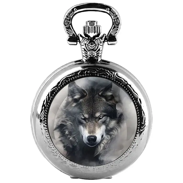 Montre de poche à quartz avec dôme en verre Wolf Design – Chaîne durable et cadran à chiffres arabes