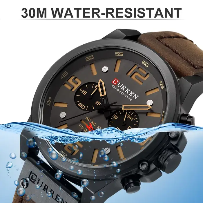 CURREN hommes montres haut de gamme marque étanche Sport montre-bracelet chronographe Quartz militaire en cuir véritable Relogio Masculino