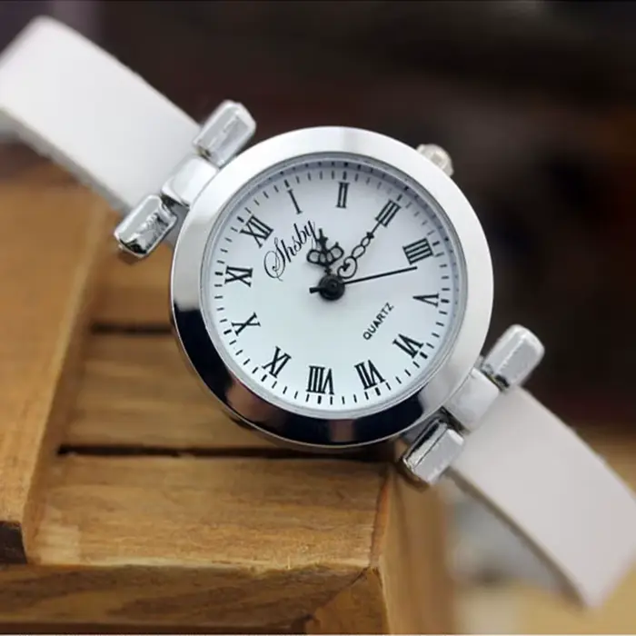 Shsby nouvelle mode vente chaude en cuir véritable femme argent montre ROMA Vintage