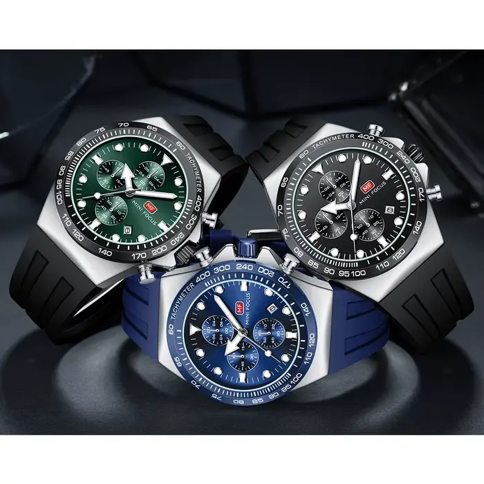 MINI FOCUS Sport chronographe montre à Quartz pour hommes mode bracelet en Silicone montre-bracelet étanche avec aiguilles lumineuses Date 0488