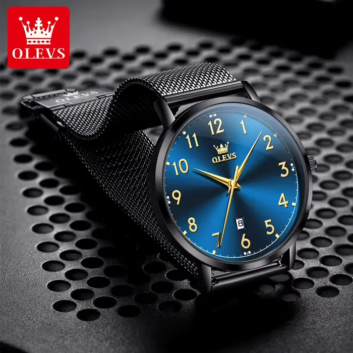 Montre homme OLEVS 5653 minimaliste quartz cadran numérique résistante à l'eau et aux chocs pour diverses occasions
