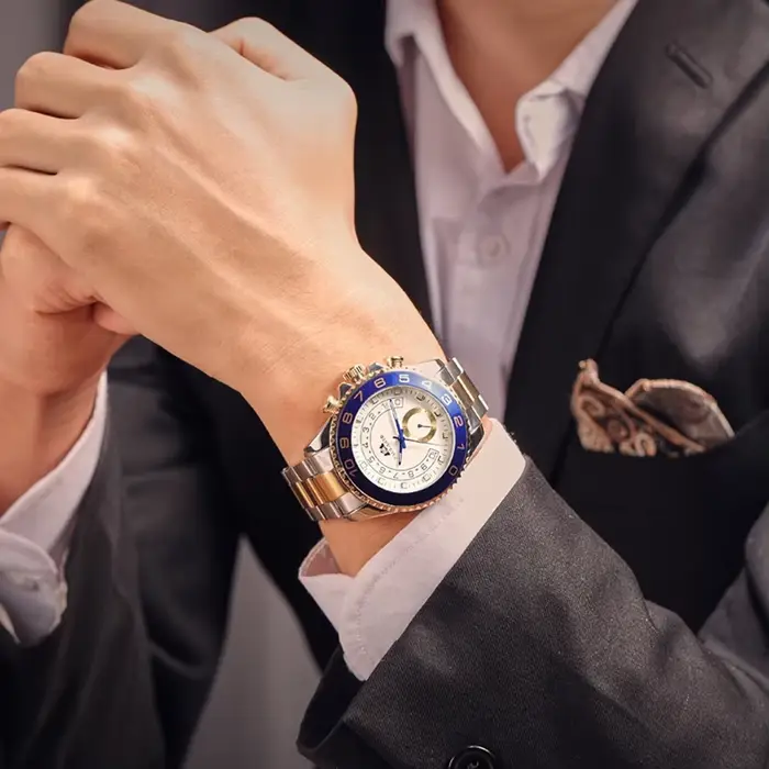 Montres automatiques pour hommes mécanique auto vent acier inoxydable décontracté or bleu maître affaires Reloj Hombre luxe