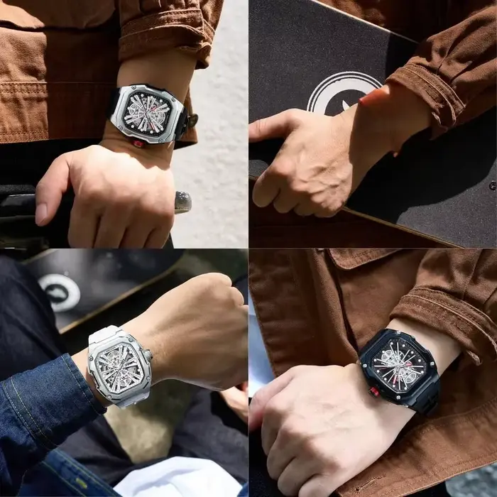 Montre mécanique Daniel Gorman Megir 8607 édition limitée homme squelette boîtier alliage bracelet silicone résistante à l'eau pour occasions spéciales