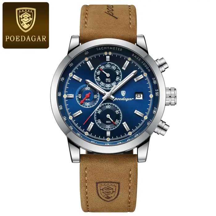 POEDAGAR montre-bracelet de luxe pour homme étanche lumineux chronographe Date hommes montre sport e