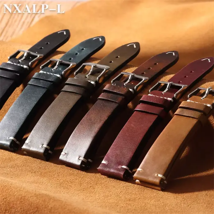 Bracelet de montre Vintage en cuir de cire d'huile pour Omega