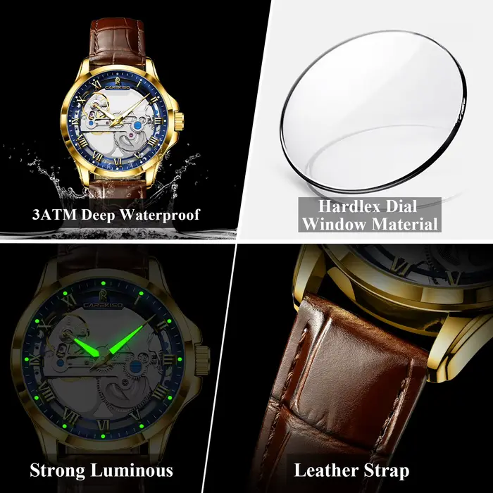 Montre homme automatique CAREKISO avec tourbillon creux et style décontracté pour homme, résistante à l'eau, élégante et pratique pour diverses occasions