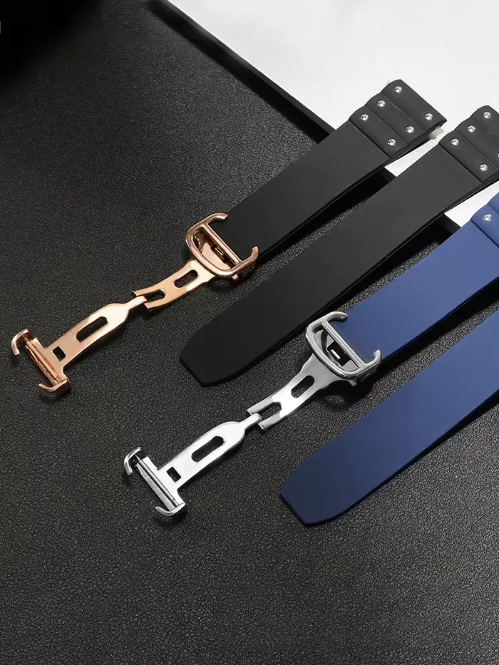 Bracelet en caoutchouc de haute qualité pour montres traditionnelles, avec boucle pliante, résistant à l'eau, hypoallergénique, pour homme et femme, pour différentes occasions sociales et sportives