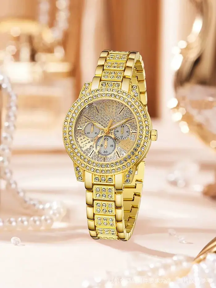 Luxueux ensemble de montres à quartz et de bijoux pour femme avec des gravures complexes