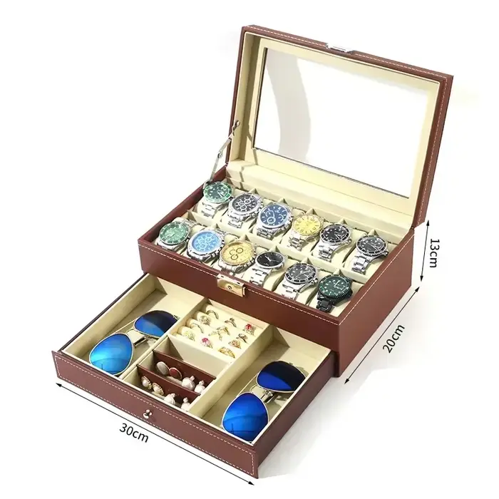 Boîte de montre en cuir PU pour hommes et femmes, affichage de montre, étui à bijoux, MELGlass, anni