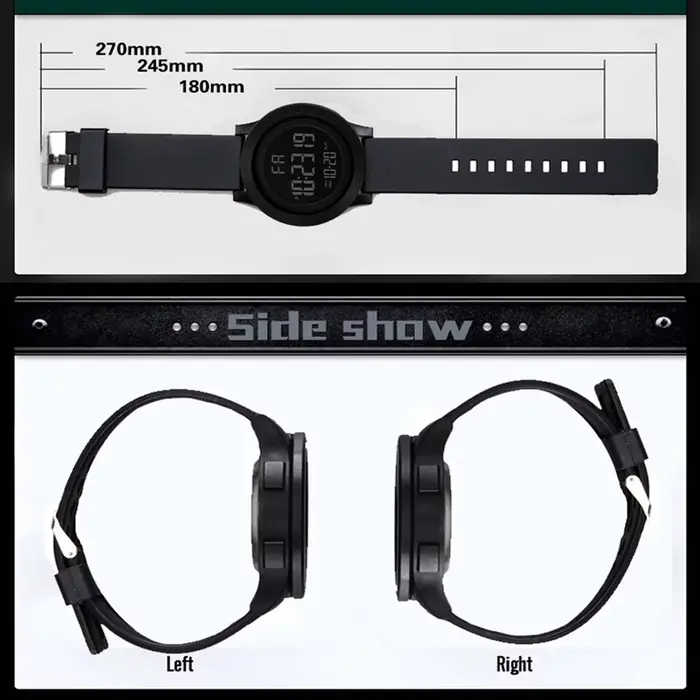 Montre numérique LED noire avec cadran grand et bracelet en caoutchouc pour hommes et femmes occasions spéciales