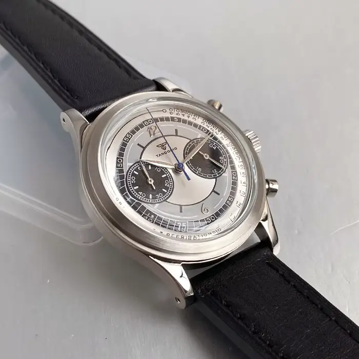 Montre Quartz Tandorio Vendange Chronographe Multifonction Hommes Occasions Spéciales Elégante Cuir Acier Inoxydable