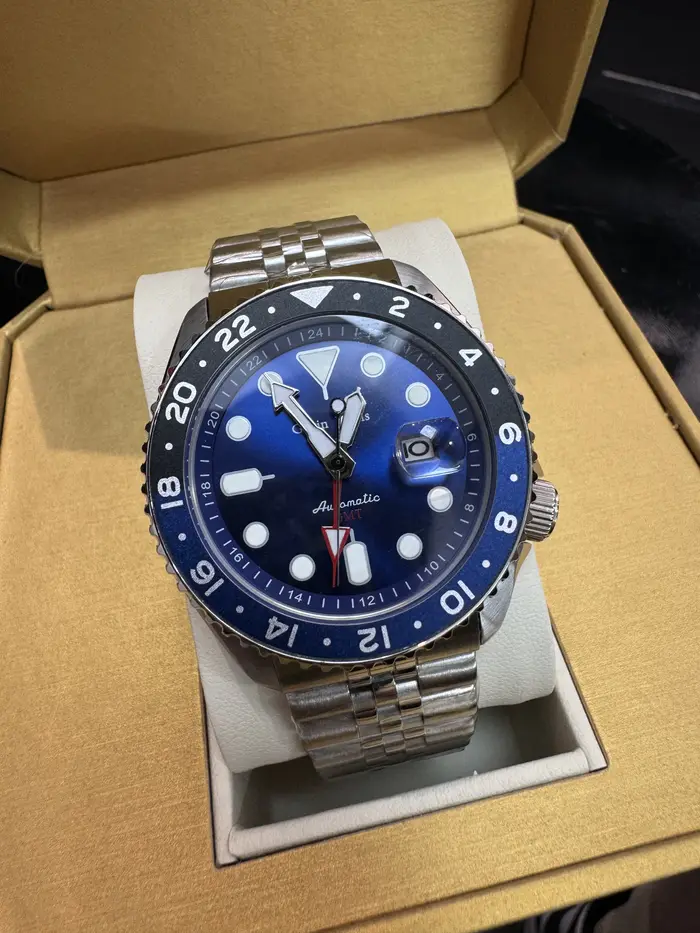 Gavin Davis Montre automatique GMT pour homme en acier inoxydable | Montre-bracelet mécanique étanche | Double fuseau