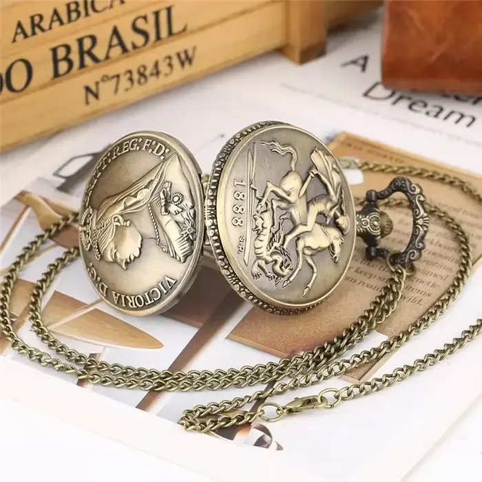 Antique Victoria reine d'angleterre chasseur complet hommes femmes analogique Quartz montre de poche collier pendentif