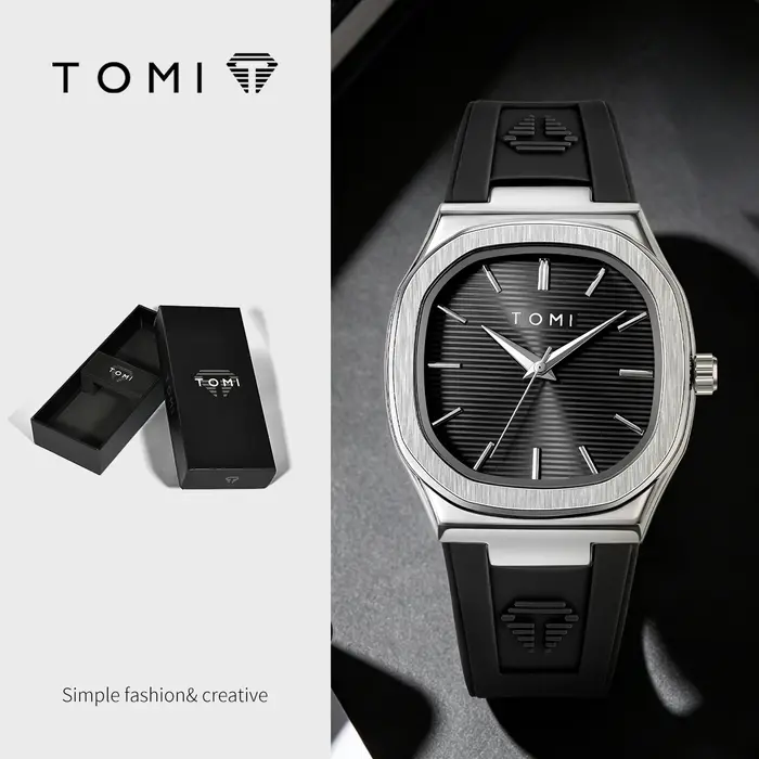 Montre TOMI 2026 à Quartz pour Homme avec Bracelet en Caoutchouc Style Luxe Occasions Spéciales