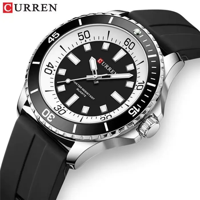 Montre Curren 8448 en Silicone Stylish pour Hommes Femmes Occasions Spéciales Étanches Quartz Rondes