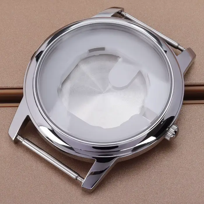 Boîtier de montre en acier inoxydable poli de haute qualité, argent et or rose, 43.3mm, pour mouveme