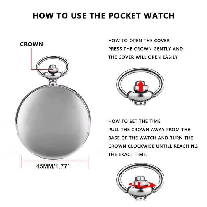 Montre de poche à quartz en argent pour hommes et femmes