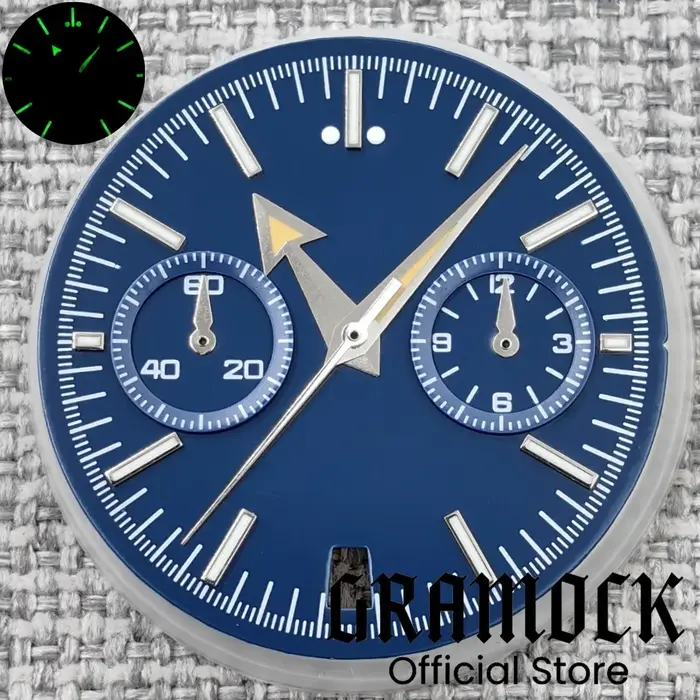 GRAMOCK 31.5mm VK64 Quartz noir/Neay/gris cadran de montre avec Silber Beige 5 broches aiguilles