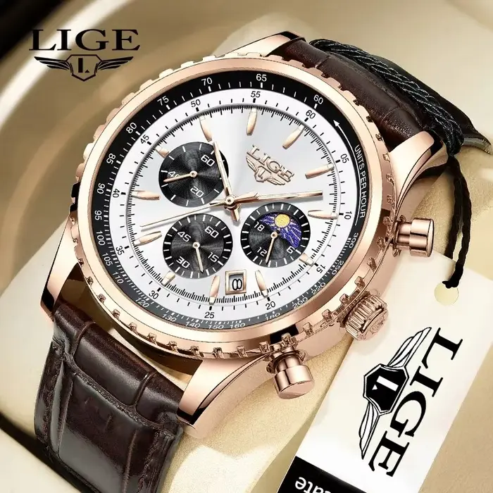 Montre-bracelet à quartz en cuir étanche pour homme