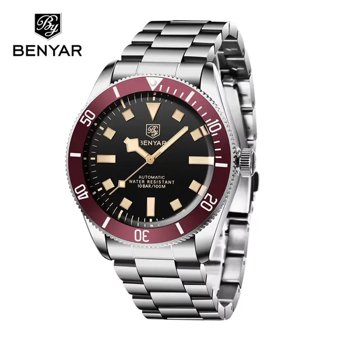 Nouvelles montres pour hommes BENYAR 2026, montre mécanique automatique rétro rouge de luxe pour hom