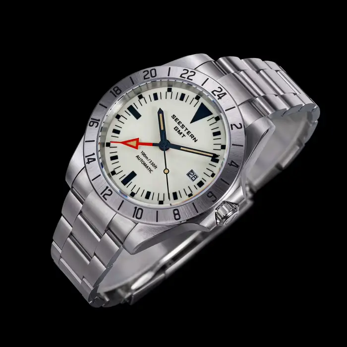 SEESTERN montre pour hommes GMT automatique NH34 mouvement saphir cristal mécanique montres lumineux réglage fin bouton de traction S436