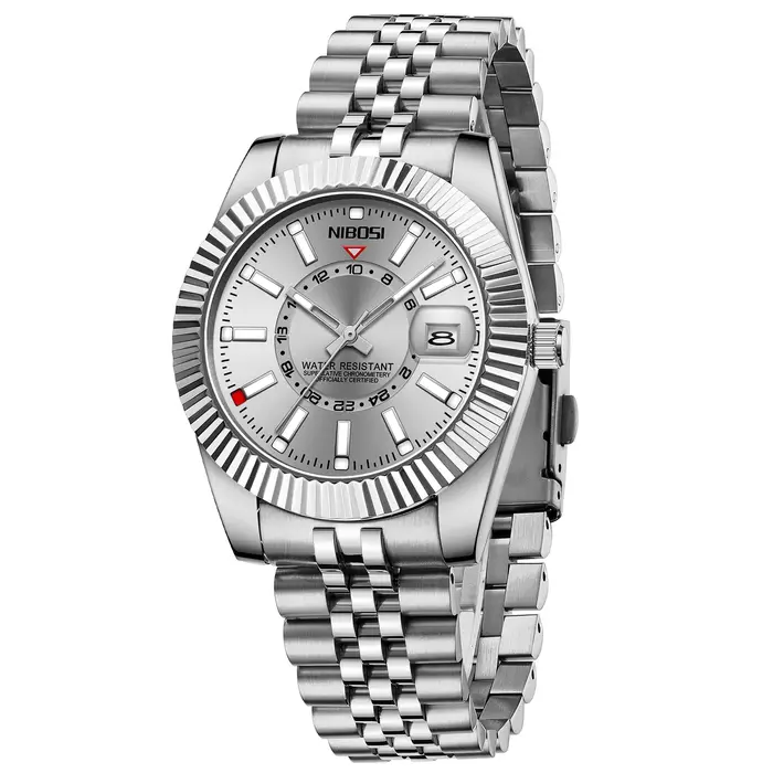 Montre NIBOSI en acier inoxydable avec fonction date et résistance à l'eau pour homme style luxueux affaires et occasions spéciales