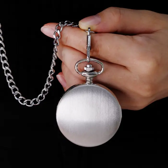 Montre de poche en argent lisse de luxe RUNERR avec chaîne unisexe pour hommes et femmes occasions spéciales