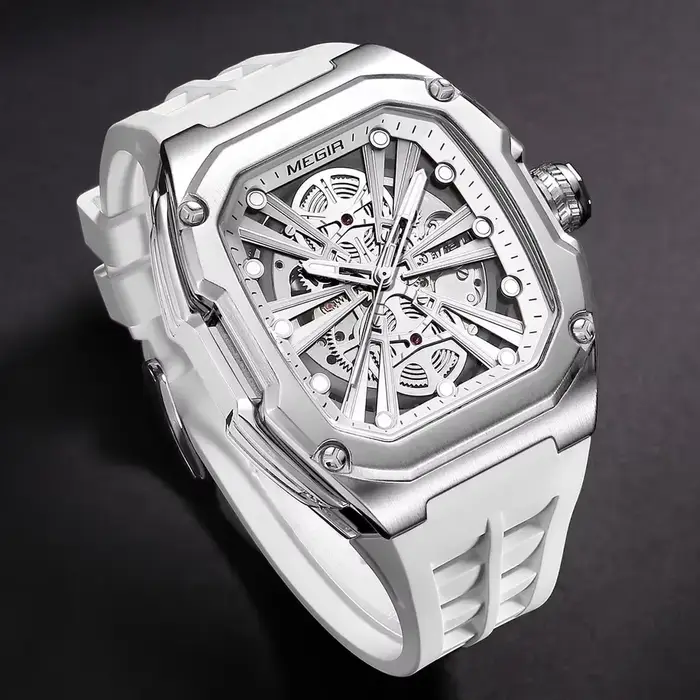 Montre mécanique Daniel Gorman Megir 8607 édition limitée homme squelette boîtier alliage bracelet silicone résistante à l'eau pour occasions spéciales