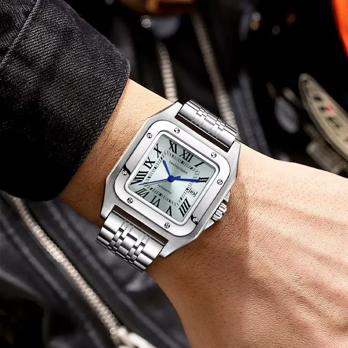 Montre mécanique automatique carrée élégante pour homme résistante à l'eau idéale pour toutes les occasions cadeau spécial
