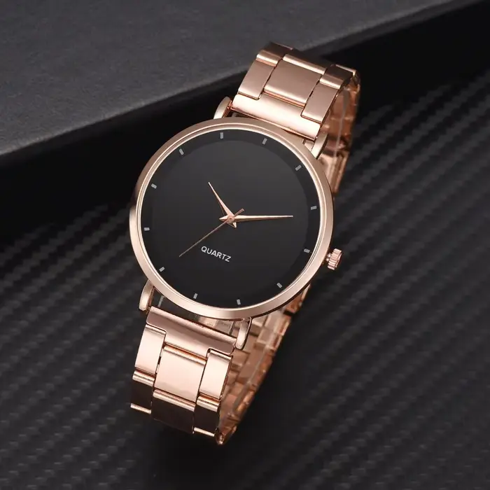 Montre Rose Luxueuse DQG Femme Bracelet Acier Inoxydable Cadran Numéros Romains Occasions Spéciales