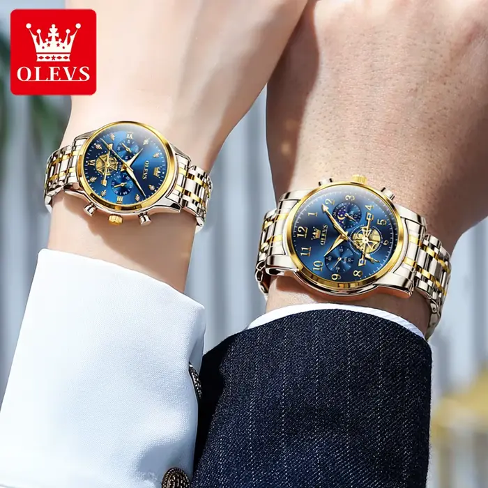 OLEVS marque 2025 nouveau luxe Tourbillon Couple montre à Quartz en acier inoxydable étanche lumineux mode Phase de lune montres amoureux