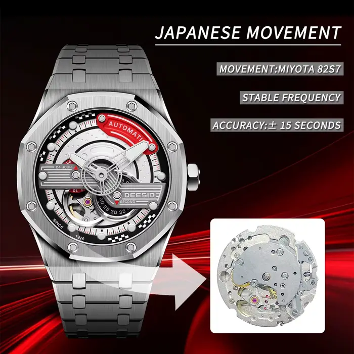 Deesio montre mécanique automatique pour hommes japon mis5 82S7 mouvement boîte en acier inoxydable verre saphir lumineux étanche cadeau